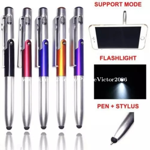 Universal 4in1 Foldable Ballpoint Pen Stylus (Flashlight + Support
