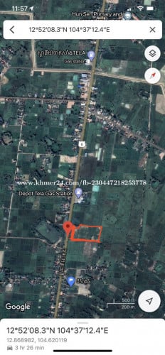 ដីលេីផ្លូវជាតិលេខ​ 6​ ទំហំ2ហិចតា