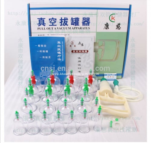 ប្រដាប់ជប់ខ្យល់ដោយសប់ខ្យល់24កែវ(មិនបាច់ដុតភ្លើង) cupping set pump