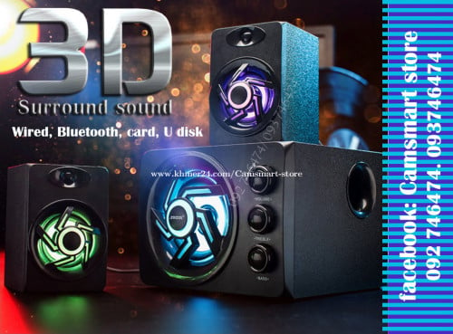 LED Light 2.1 Desktop Computer Speaker Heavy Bass Subwoofer