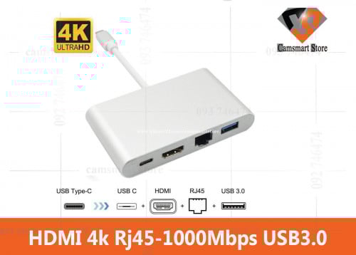 Type C to HDMI 4K Gigabit Ethernet Lan RJ45 USB-C USB 3.0 Thunderbolt 3 Adapter