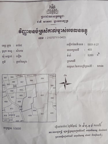 ដីលក់បន្ទាន់ តាកែវ ឃុំរវៀង (ប្លង់រឹង)