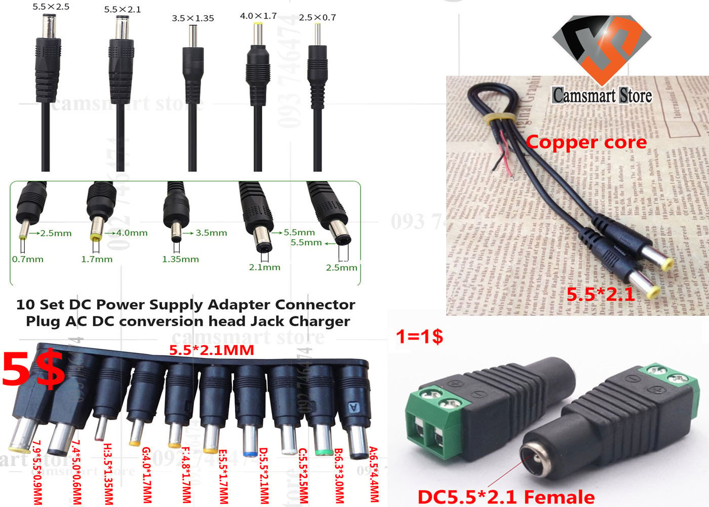 DC male power cord LED lamp connection line/centralized power supply power  cord price $2.00 in Phnom Penh, Cambodia - chhay