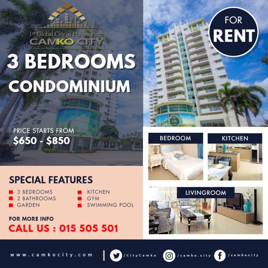 Condo For rent Price 850.00 in Tuol Sangkae 2, Ruessei Kaev, Phnom