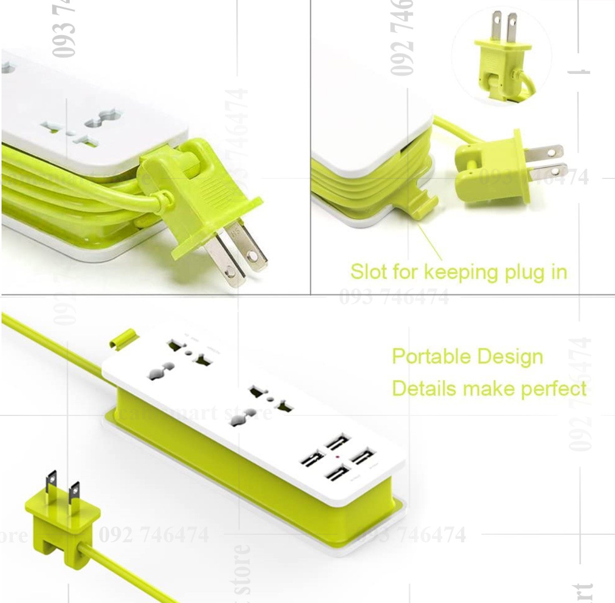 Power Strip Travel Power Socket Outlet 2 Sockets US Plug with 4 USB 5V