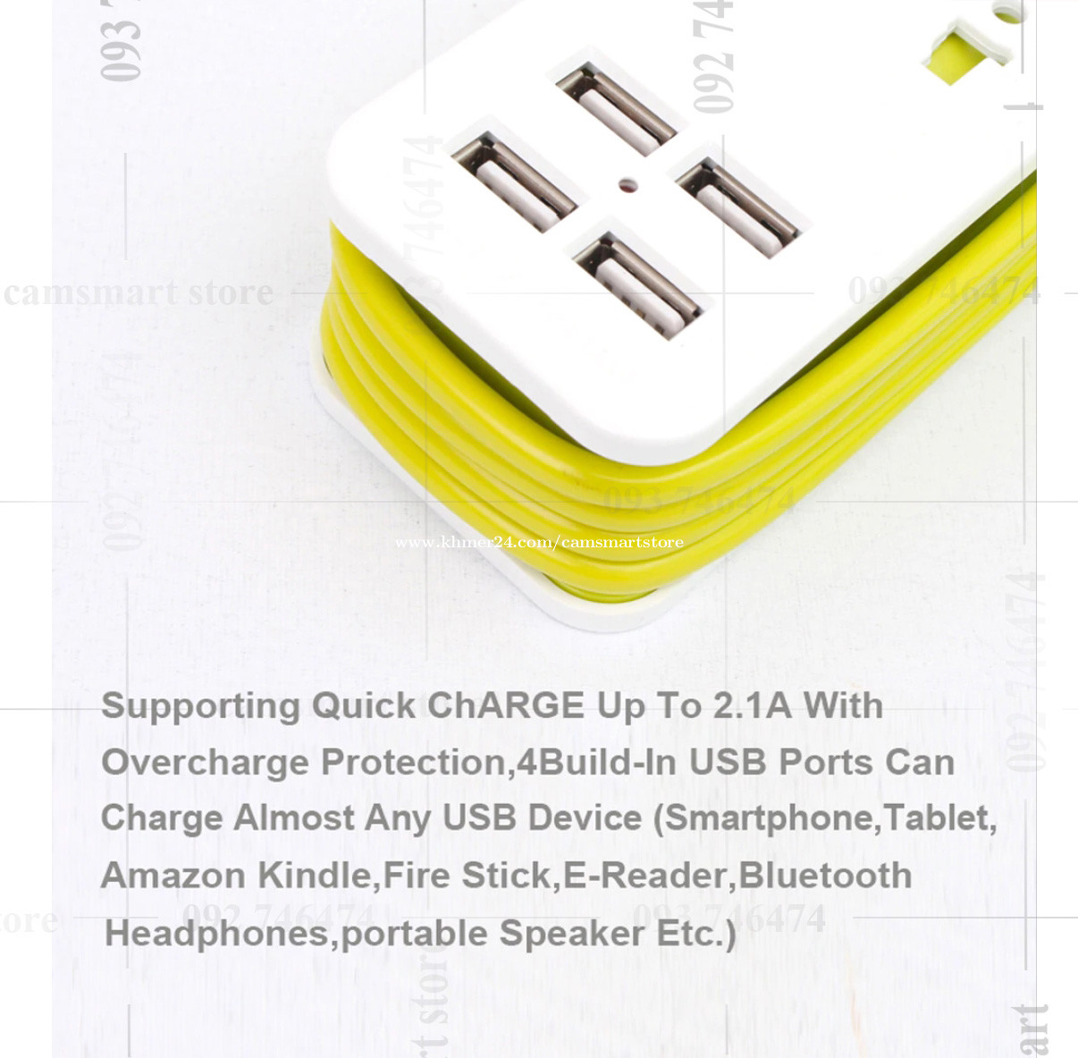 Power Strip Travel Power Socket Outlet 2 Sockets US Plug with 4 USB 5V