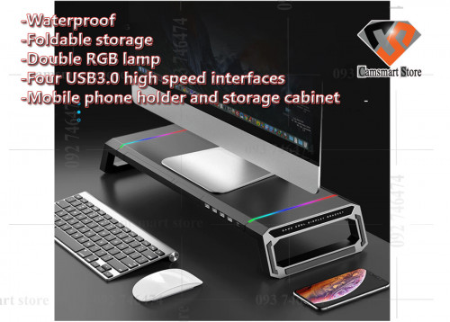 Desktop Monitor Stand Computer Screen Riser 4 ports USB 3.0 Charging ...