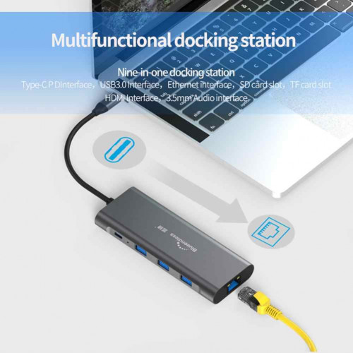 HC901 Portable 9-in-1 Multi-function USB 4K HUB HDD+3.5MM