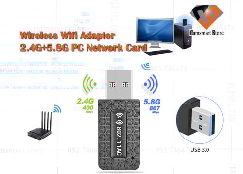 USB 3.0 Wifi Adapter 1300Mbps Dual Band Antenna 2.4G/5.8G Ethernet Network Card