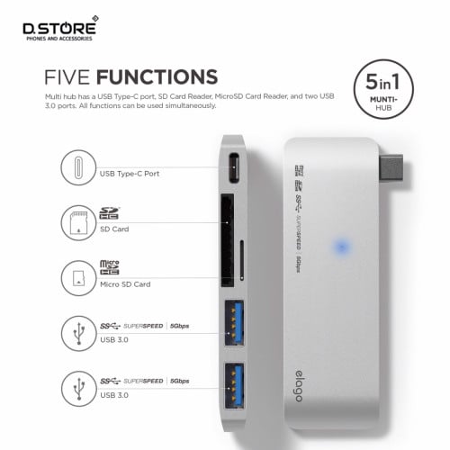 ELAGO Aluminum Charging Multi Hub USB-C - Silver