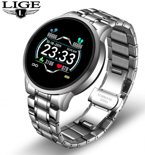 LIGE New Steel Smart Watch Men Waterproof Sport For IPhone Heart Rate 
