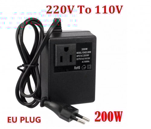 ដុំបំលៃងភ្លេីង ២២០​ មក ១០០/១១០ យកតាមខ្លួនបាន Transformer 220V To 110V Max 200W