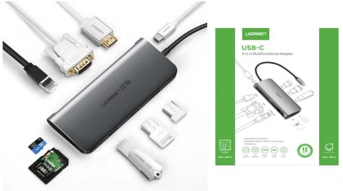UGREEN USB-C to HDMI + VGA + RJ45 Gigabit+ 3USB 3.0+ SD/TF + PD Power Converter