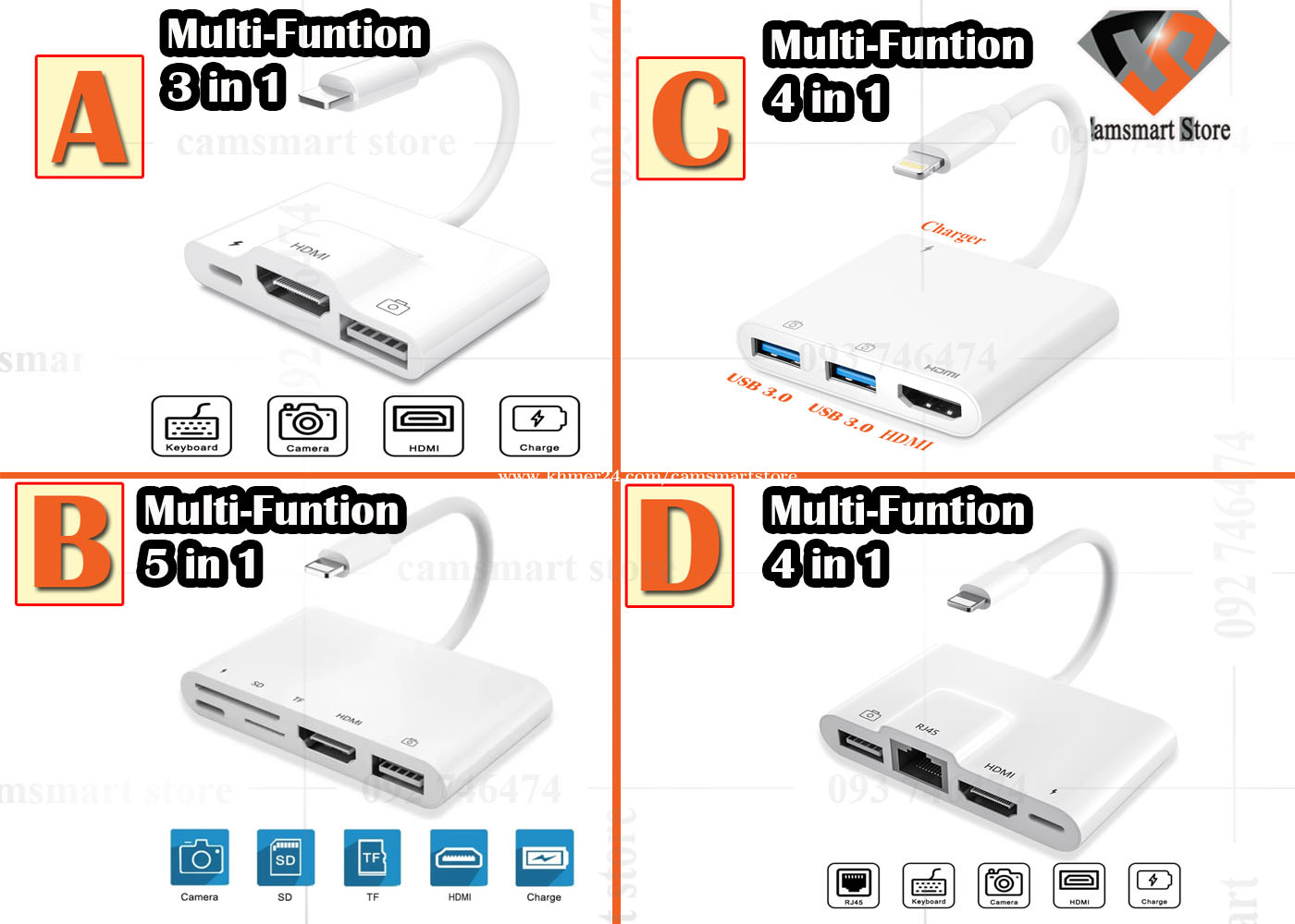 Lightning to HDMI Adapter, Apple MFi 3 in USB OTG Digital Hub Adapter Price $28.00 in Tuek L'ak Bei, Cambodia - Camsmart Store | Khmer24.com