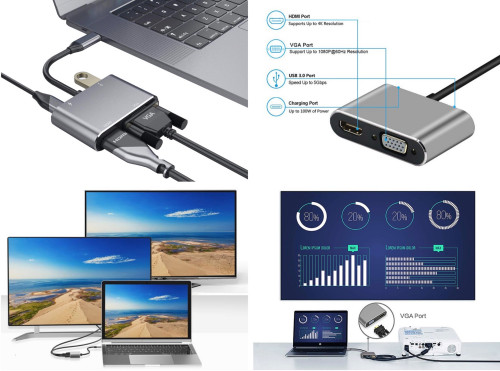 USB-C Hub To HDMI /VGA /USB3.0/ Charger 