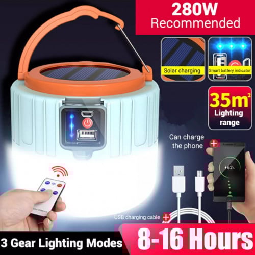 ភ្លេីង LED សូលាប្រេីបានគ្រប់កាលះទេសះ ភ្លឺខ្លាំង 280W LED Camping Light USB Portable lighting SOLAR