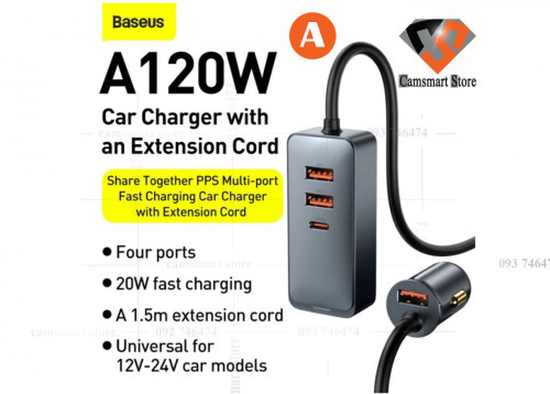 Baseus 120W PD Car Charger Quick Charger QC 3.0 PD 3.0 Type-C USB Charger