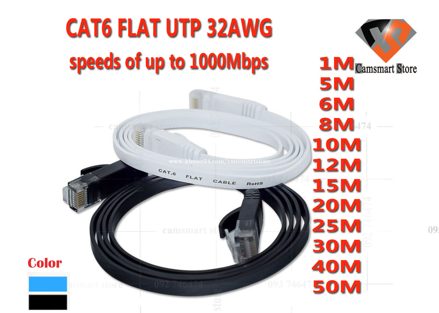 1m 5m 10m 15m 20m 30m Cat 6 Ethernet Cable Flat Long High Speed