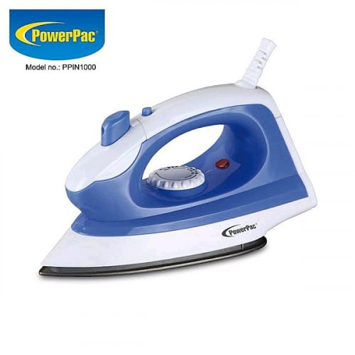 Powerpac PPIN1000 Dry Iron With Spray, Teflon Coated Plate 1000 Watts