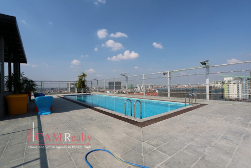 Tuol Kork area| Spacious 1 bedroom serviced apartment for rent| Rooftop pool & Gym