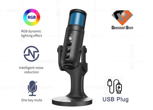 USB Microphone with RGB Dynamic Light for Computer Laptop Mobile Phone PS4 for Gaming Live Streaming