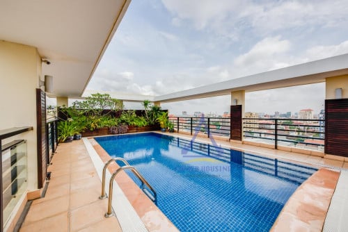 Toul kork area | Serviced apartment one bedrooms with gym and pool for rent near TK avenue