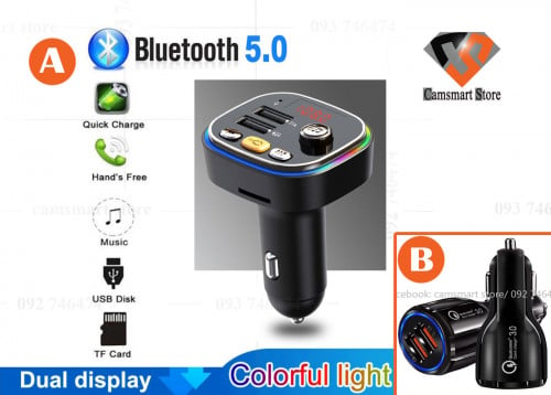Car Cigarette lighter Dual USB 5V 3.1A Fast Charger Audio Player Bluetooth With Colorful lights 