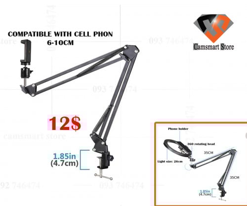 LED Selfie Ring Light Phone Stand With Folding Arm Circle Fill Light Dimmable Tripod Photography