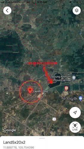 ដីឡូលក់នៅក្នុងគំរោងអភិវឌ្ឈន៍ខេត្តថ្មីត្បូងឃ្មុំ ពីឡូ​ស្មើរនិង 10 x 20m