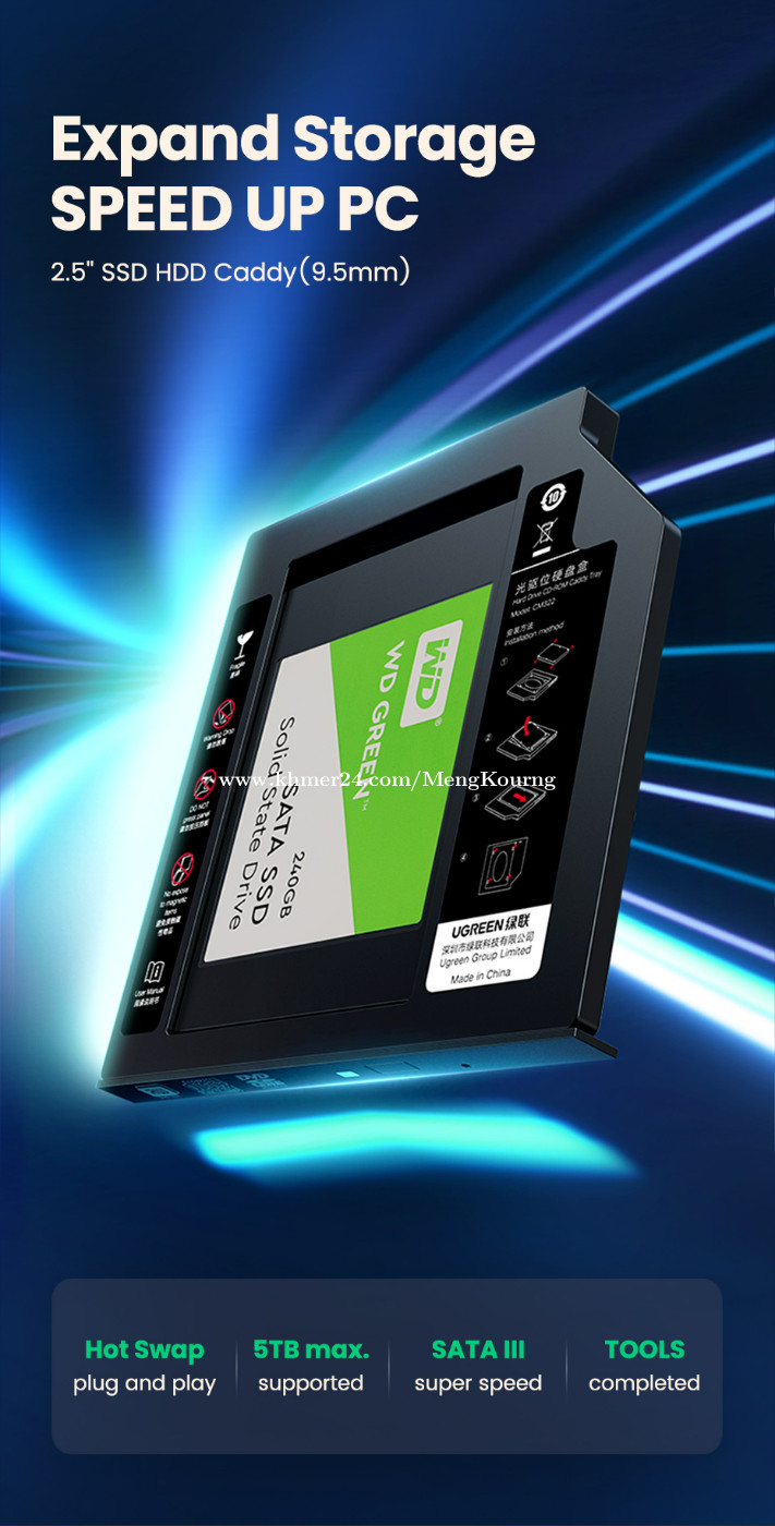 UGREEN SATA Hard Disk Drive Caddy Tray 9.5mm 70657 Price 8.00 in Phnom