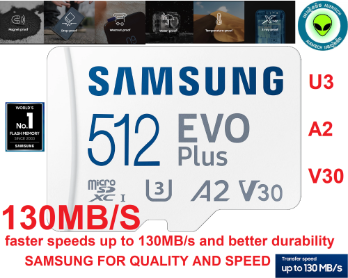Samsung MicroSD card 512GB EVO PLUS white U3 4K transfer speed 130MB/S original 100%
