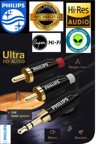 Philips 3.5mm to 2 RCA original genuine R2121 100%​ ​24K Gold-plated lossless high audio quality​​