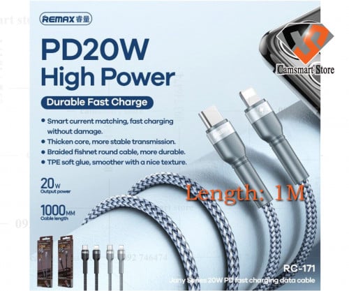 Remax RC-171 20W Type C To Lightning Cable Fast Charging & Data Transmission