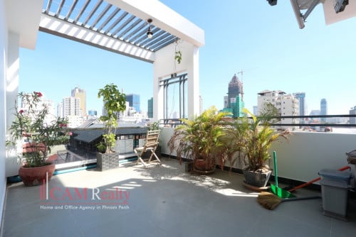 BKK3 area| Modern style 2 bedrooms serviced apartment for rent in Phnom Penh| Big Terrace