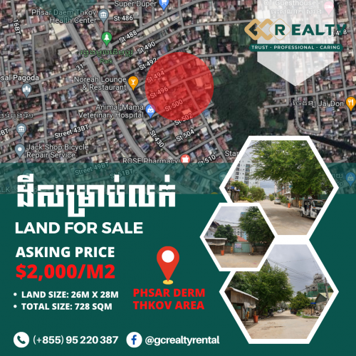 ដីសម្រាប់លក់​​ | Land for Sale in Phsar Derm Thkov