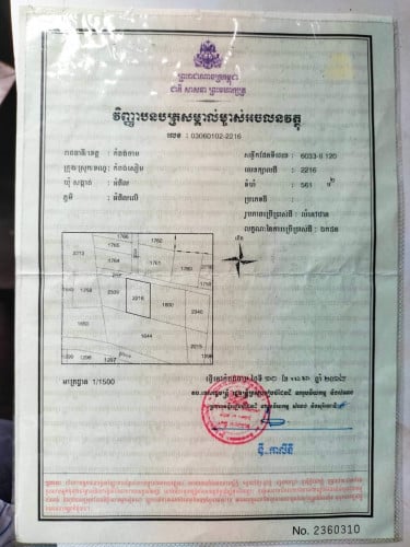 ដីលក់តម្លៃក្រោមទីផ្សារក្បាល 20ម ជម្រៅ 30ម ជិះពីពន្ធដាកំពង់ចាមចំងាយ 900ម