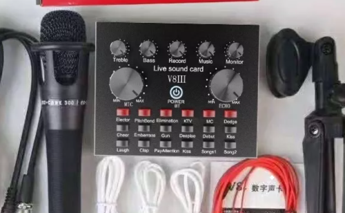 Soundcard set with Mic + Stand + Cable សំរាប់ live youtube, facebook,live stream, Sing Karaoke