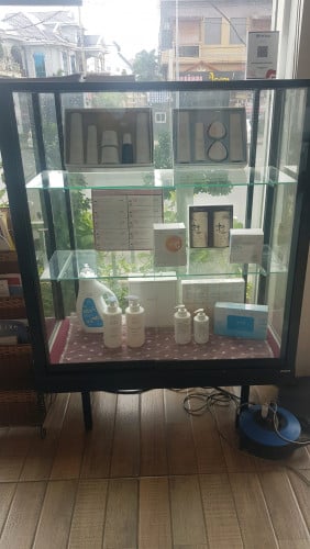 a glass display case