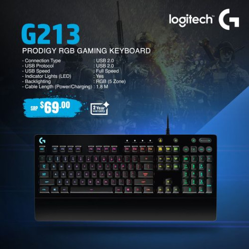 Logitech G213 Prodigy RGB Gaming Keyboard Price 69.00 in Phnom Penh