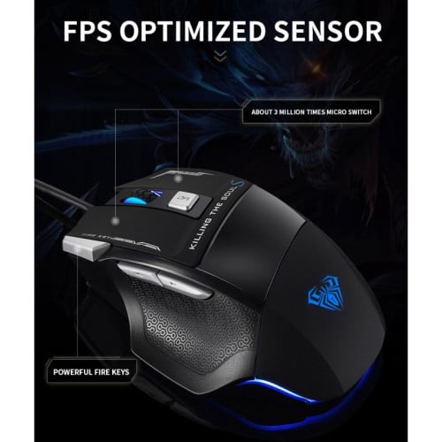 AULA S12 Gaming Mouse up to 4800 DPI with 7 Customized Marco Keys Breath Lighting