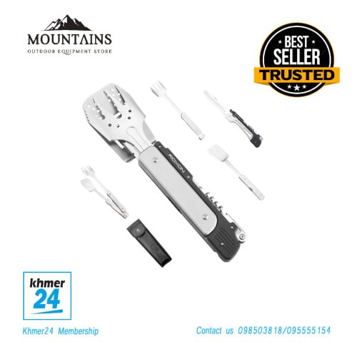 Roxon S601 6 in 1 MBT3 Foldable Grill Utensils Set Grilling Tongs for Backyard Barbecue and Camping