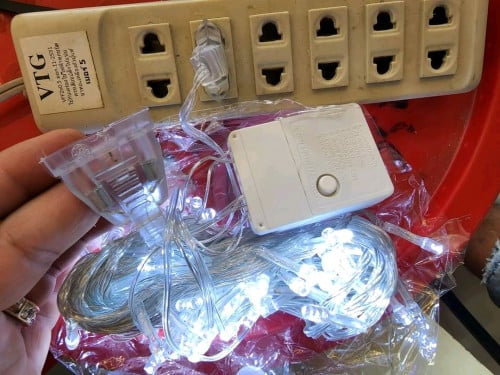 អំពូលខ្សែLED10m ភ្លើងពណ៌ស ខ្សែថ្លា មានឌុយ ត សងខាង