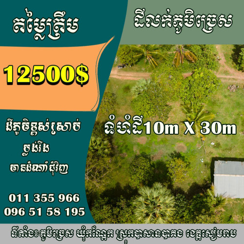 land for sale at Siem Reap City Price 12500.00 in Kandaek, Prasat