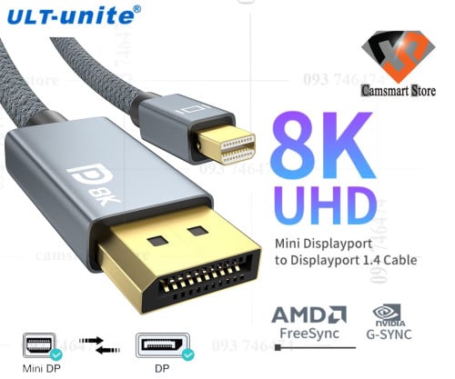 ULT-unite Mini DisplayPort to DisplayPort Grey Aluminum Shell Mini DP to DP Cables 8K@60Hz 4K@144Hz