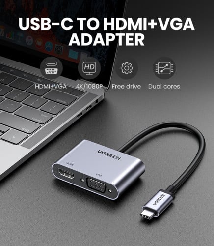 UGREEN 50505 USB-C to HDMI VGA USB 3.0  Adapter with PD Charge