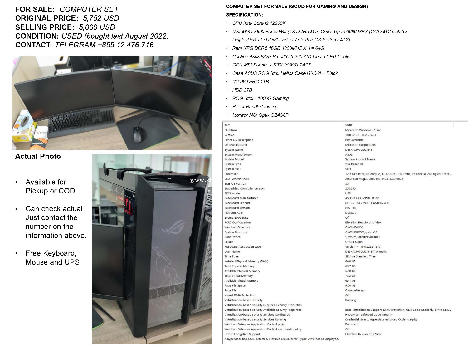 SELLING COMPUTERS WITH SPECS, PRICES AND ACTUAL PICTURES Price 1000.00