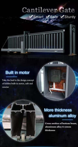 AI-QG-L2731A Aluminum Cantilever Sliding Gate For Factory Gate Designs - ទ្វារទំនើប រឹងមាំបញ្ចាទេឡេ