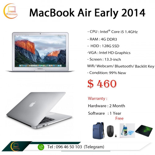 MacBook Air Early 2014 💥460💥specs as below in Phnom Penh, Cambodia on