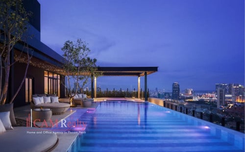 Southern Tonle Bassac area| 1 bedroom serviced apartment for rent| Swimming pool and gym