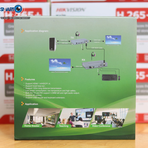 HDMI Extender 4K 120M (ចូល 1 ចេញ 2) ចូលតាម HDMI បំលែងតាម Cat6